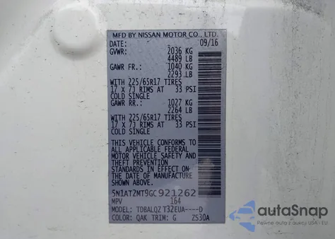 2016 Nissan Rogue Sv из США, поврежденный, VIN 5N1AT2MT9GC921262